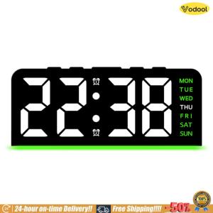[VOS] LED Digital Alarm Clock Electronic Wall Clock Temperature/Date Display Bedside Alarm Clock Multifunctional Boarderless Wall-mounted Clock for Students