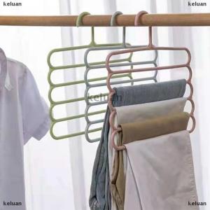 {keluan} Clothes Hangers Trousers Hangers Holders Closet Storage Organizers 5 Layers Pants Towel Scarfs Racks Storage Organization