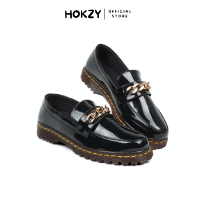 Sepatu Pantofel Hitam Wanita Loafer HOKZY QUEEN Black Glosy - Sepatu Flat Shoes Loafers Womens