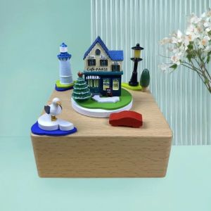 FFBH 2025 New Wooden Music Study Craft Ornament Birthday Merry Christmas Gift Clockwork Music Boxes Home Decoration K6R8Z