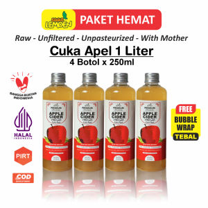 TERLARIS PROMO PAKET HEMAT Cuka Apel Organik 250 ML 4 BOTOL - Premium Apple Cider Vinegar With The Mother