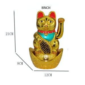 Pajangan Kucing Hoki Koin Lucky Cat Batrai Hiasan Patung Kucing Pemanggil Rejeki Baterai 16cm Hadiah