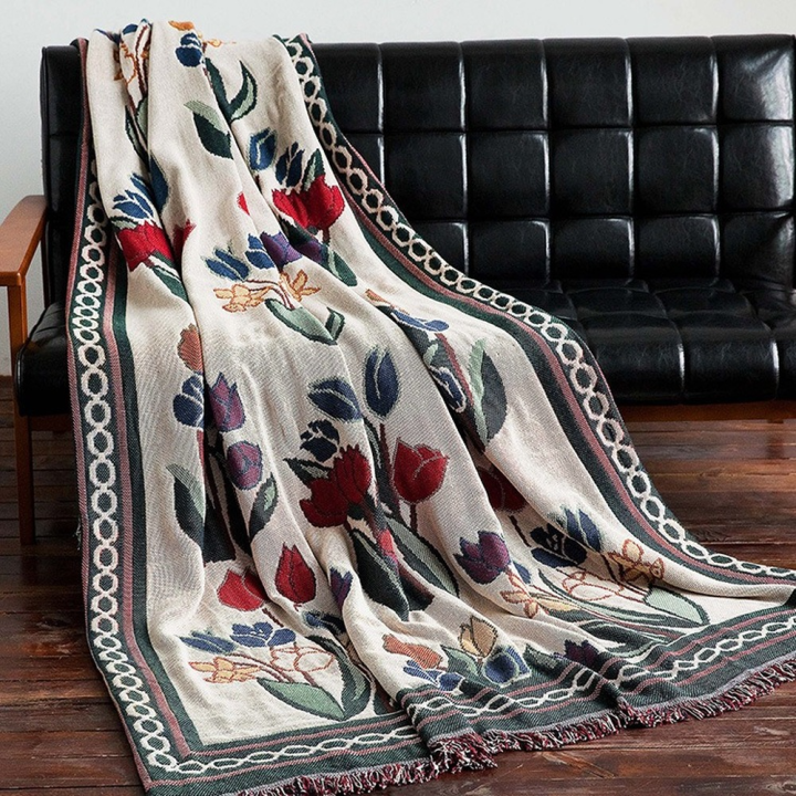 Bohemian Tulip Throw Blanket with Tassels, Colorful Boho Aztec Throws  Blankets Sofa Recliner Loveseat Furniture Cover Slipcover Protector  Sleeping