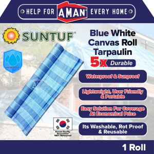 SUNTUF Blue White Canvas Roll Tarpaulin 6ft x 27yard(24.5M) / Kanvas Biru Putih