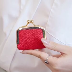 1PCS Womens Coin Key Bag Lock Coin Purse Wallet Solid Color Square Split Leather Jewelry Mini Small Item Earrings Storage Bags