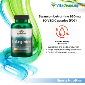Swanson L-Arginine 850mg (F07) 90 VEG Capsules Health Supplement To Maintain Healthy Blood Flow - Vitadeals