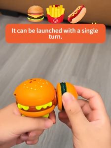 ChildrenS Spinning Top Toy Glowing And Rotating Ufo Hamburger Fries Hot Dog Mainan Gasing Berputar COD
