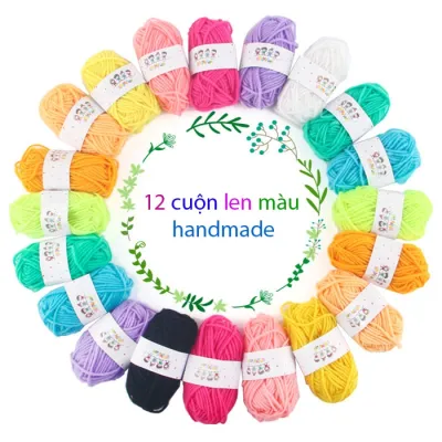 Set 12 cuộn len mix màu để làm đồ handmade trang trí làm đồ chơi mầm non
