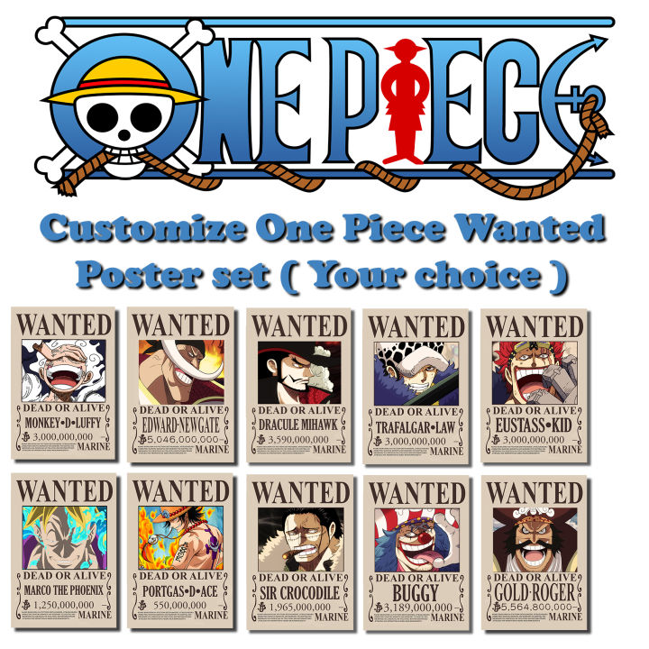 High Quality Print One Piece Wanted Poster Luffy Pirate King Emperor Yonko  Pirates Shichibukai Warlords (Chat us any your favorite Wanted Poster base  on the Quantity that you Order)