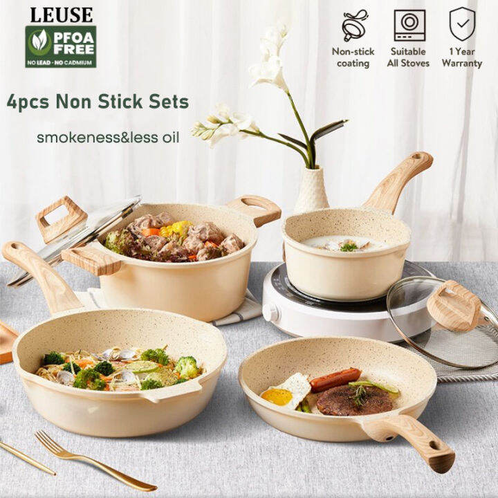 LEUSE 4Pcs Non Stick Granite Cookware Set Non Stick Pan Set periuk bute ...