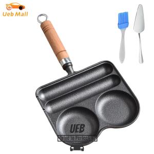 [UEB Mall] 4-Cup Iron Sausage and Omelette Pan with Handle Pancake Pan Nonstick for Gas Stove & Induction Cooker