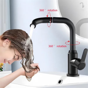 360° Rotatable Sink Faucet Stainless Steel Kitchen Sink Faucet Water Saving Wash Basin Tap- Hot & Cold
