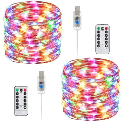 8Mode USB Powered 50LED 100LED 200LED String Lights Fairy Lights Remote Control Timer Twinkle String Lights Firefly Holiday Lights for Christmas Halloween Party Wedding Decoration