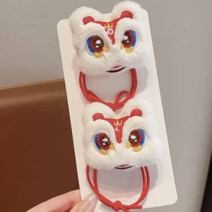 Chinese New Year Dance Lion Series Plush Hair Accessories Women Girls Lion Awakening Duckbill Hairpin with Tassel Bell CNY Dress-up Hair Ties Claw Hair Clip Headwear