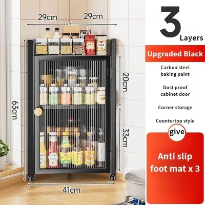 Wall Mounted Type Kitchen Storage Rack Triangular Spice Cabinet With Door Condiments Knife Organizer Rack