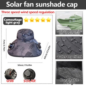 Solar Removable Solar topi kipas solar Charging Fan Hat Summer Outdoor Sun Hat Mens Hiking and Fishing Hat 帽子 风扇