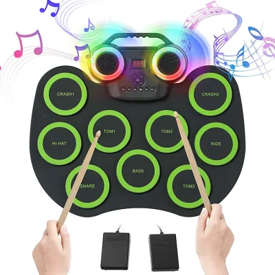 XIAOKOA 9 Pads Electronic Roll Drum Set Bluetooth Parctice Drum Set for Kids