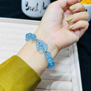 vòng tay nữ hồ ly chúa đá aquamarine tự nhiên vip mix charm bi vàng tây vòng tay đá phong thủy hợp mệnh thủy trang sức thiết kế đủ hóa đơn thẻ bảo hành