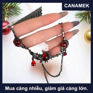 【CANAMEK】 Goth hiphop tinh thể màu đỏ mặt dây chuyền vòng cổ cho phụ nữ chokers chuỗi màu đen Waterdrop tua đôi lớp cổ chuỗi trang sức quà tặng