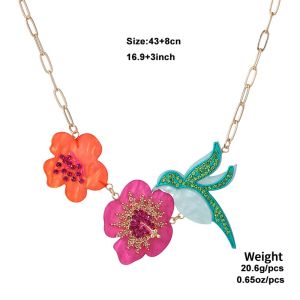 GLOWLITE Bird Acrylic Flower Necklace Insects Butterfly Flower Clavicle Chain Creative Sweater Chain Colorful Rhinestone Necklace Women