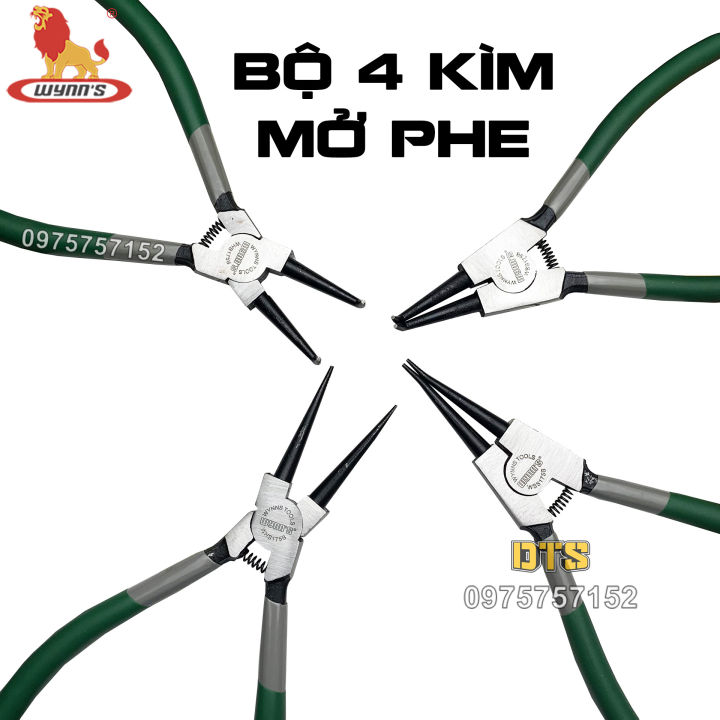 Bộ 4 kìm mở phe trong phe ngoài, mũi thẳng mũi cong công nghiệp WYNN'S 7 inch, kìm phanh thép Carbon cao cấp, kềm phe chuyên nghiệp, độ chính xác cao, kìm phe trợ lực, kìm bóp phe ra, kềm mở phe vòng trong, kìm mở phanh ngoài, kim mo phe