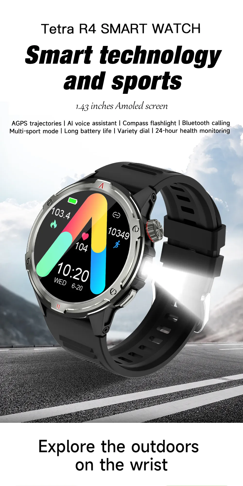 Aolon Tetra R4 นาฬิกา smart watch 1.43 นิ้ว Amoled หน้าจอ AOD จะแสดงเสมอ 350mAh นาฬิกาวิ่ง การตรวจจับข้อมูลสุขภาพตลอด 24 ชั่วโมง