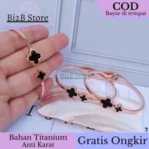 TERMURAH - Gelang Tangan Bangle Wanita Dewasa Korea Titanium Asli Anti Karat Cewek Aesthetic Mewah Anti Luntur Motif Clover Bi2B Rosegold - COD - Bisa Bayar di Tempat
