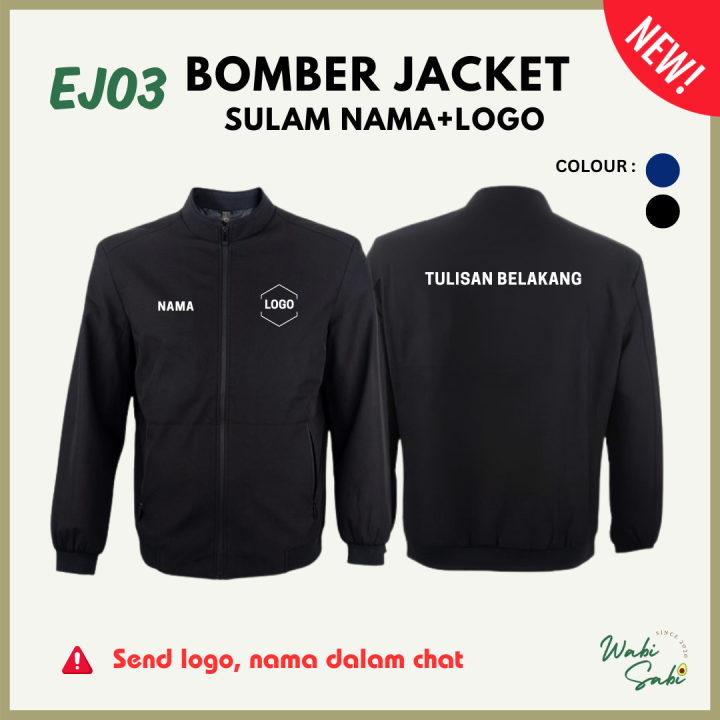 EJ03 Bomber Jacket Sulam Nama Logo Oren Sport Add On Embroidery