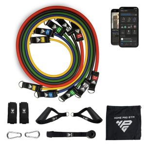 [SG STOCK] HomeProGym Premium Heavy Duty Resistance Bands with Steel Workout Bar (up to 205kg) - Portable Home Gym Kit