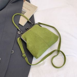 Large Capacity Retro Frosted Handbag PU Short Handle Leather Crossbody Bag Clip Closure Kiss Lock Clutch Shoulder Bag2026
