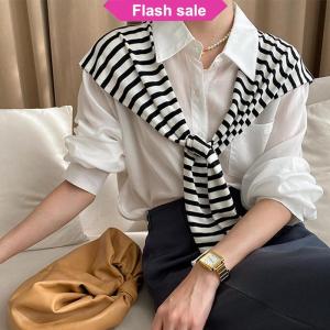 SHENHAO2🎀 Mùa Đông Bên Ngoài Khăn Choàng Cho Phụ Nữ Hàn Quốc Phong Cách Mới Mùa Xuân Và Mùa Thu Cổ Áo Giả Mỏng Sọc Len Dual-Sử Dụng Khăn Dệt Kim Khăn Choàng