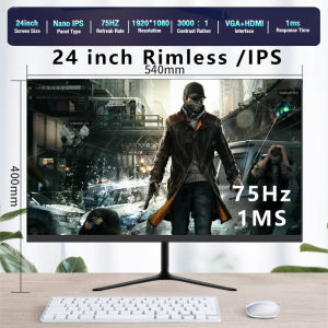 PERFECT-EF PC gaming Monitor 27 inch curved monitor 24 desktop ips White computer Frameless 75hz 1080P   with HDMI VGA Free Flicker Low Blue Light Second Monitor Support Wall Hanging for PC Home Office