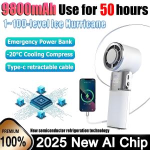Kipas tangan 🧊0°C super cold wind🧊High Speed Cooling Handheld Fan Portable Mini Fan 100 Speed Levels 9800mAh Turbo fan Kipas mini/tangan Strong wind cooling fan hand fan Recharable Kipas mini viral sejuk 手持风扇小型大风冷风