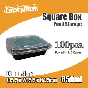 LuckyRich - Square Box - Food Storage 100pcs 650ml with lid cover