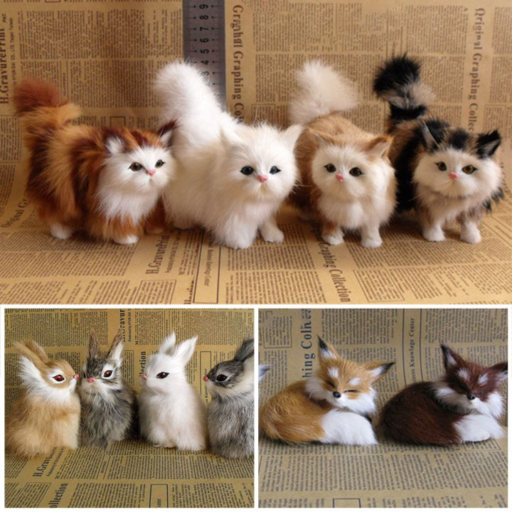 FG Simulation Mini Cat Rabbit Fox Owl Fur Model Plush Cats Children ...