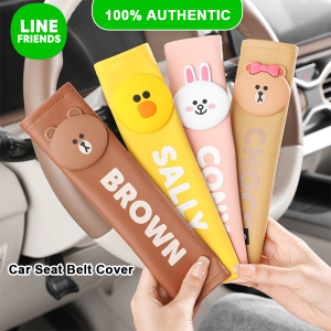 100% Authentic Line Friends Car Seat Belt Cover Shoulder Pad Car Safety Belt Seat Covers Children Kid Safety Strap Protector Seat Belt Clip Car Accessories LFB196