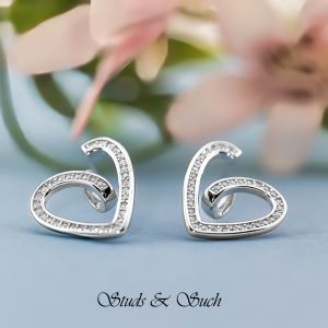 [Studs & Such] 925 Silver Irregular Hollow Heart Stud Earrings With Cubic Zirconia