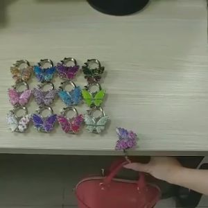 Butterfly Design Foldable Bag Hook Glittery Table Purse Holder for Decoration