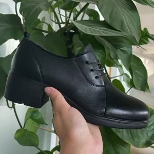 G7 Round Toe Lace-Up Small Leather Shoes for Women 2025 Black Top Layer Cowhide Chunky Heel Work Shoes Soft Leather Loafers Exclusive Offer 7/7