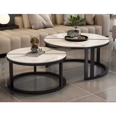 Modern Nesting Round Grey Marble Top Coffee Table Set Sintered Stone Table Metal Legs Home Furniture