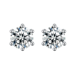 QUEENSUN 18k gold diamond earrings four claw earrings Bullhead Earrings,six claw earrings,round surrounded by diamonds sparkling earrings custom earrings diamond custom earrings四爪耳钉