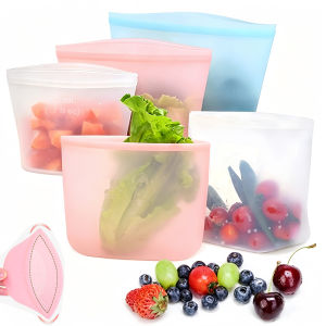 【NEW A 】3Pcs Reusable Silicone Food Storage Bags Leakproof Stand-Up Freezer Bags Microwave & Dishwasher Safe for Meal Prep Snacks