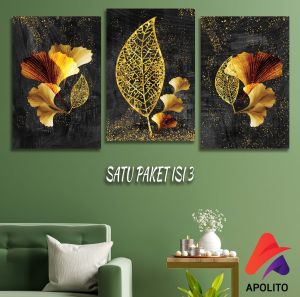 HIASAN DINDING BUNGA ABSTRAK GOLD AESTETIK (20X30CM) WALL DECOR PAJANGAN DINDING POSTER KAYU BUNGA MOSNTERA AESTETIK