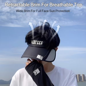 Womens Summer Sun Hat Outdoor Summer Anti-UV Protection Breathable Cap Pull-out Retractable Large Brim Beach Cap