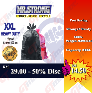 MR STRONG Garbage Bag (XXL) Heavy Duty Garbage Plastic Bag Trash Bag 120L Dustbin Plastic Bag