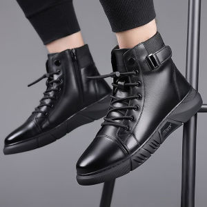 รองเท้าบูทข้อเท้าผู้ชายคุณภาพสูง สีพื้น กันน้ำ กันลื่น ใส่สบาย ระบายอากาศ บุฉนวน และอบอุ่น เหมาะสำหรับกิจกรรมกลางแจ้ง เดินป่า และตั้งแคมป์