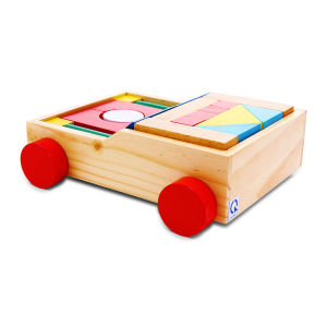 Đồ chơi xếp hình xây dựng 26 chi tiết gỗ trên xe kéo dây đồ chơi xếp hình chi tiết gỗ thông minh giáo dục cho Bé