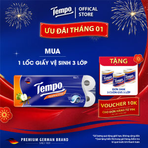 [LỐC 10 CUỘN] Giấy vệ sinh cao cấp Tempo Toipa - 3 lớp bền dai an toàn cho da - Thương hiệu Đức (10 cuộn/Lốc)