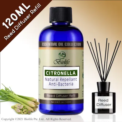 Biolife Citronella Essential Oil Aromatherapy Reed Diffuser Refill Long Lasting Scent (120ml Reed-Diffuser Refill)
