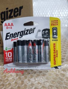 Vỉ 12 viên pin đũa AAA 1.5V Energizer Max E92 BP8+4 hàng chính hãng